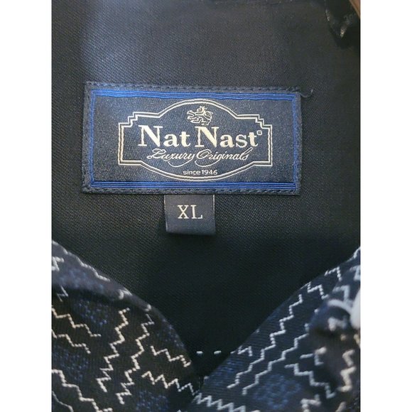 Nat Nast Button Front Shirt Size XL Short‎ Sleeve Silk Blend Blue - Picture 5 of 6